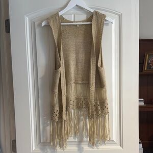 Beige Fringe Knit Cardigan